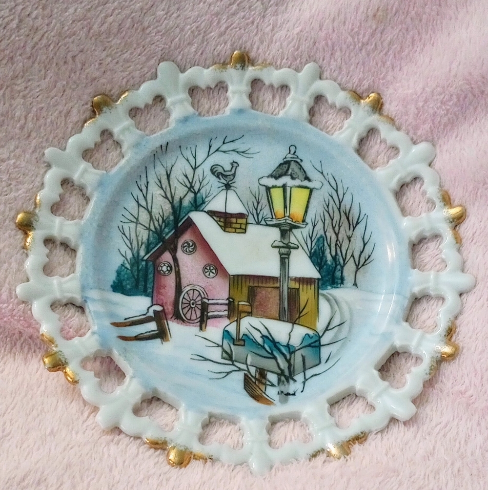 Vintage Norcrest Fine China Handpainted Winter Scene Plate - Marked P-460-P